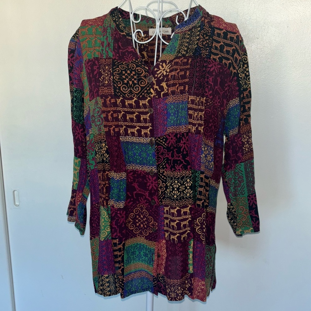 Coldwater Creek Patchwork Button Down Rayon Shirt - image 4